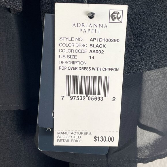 NEW Adrianna Papell Womens 14 Pop Over Tiered Dress Chiffon Black Sleeveless - Picture 5 of 9